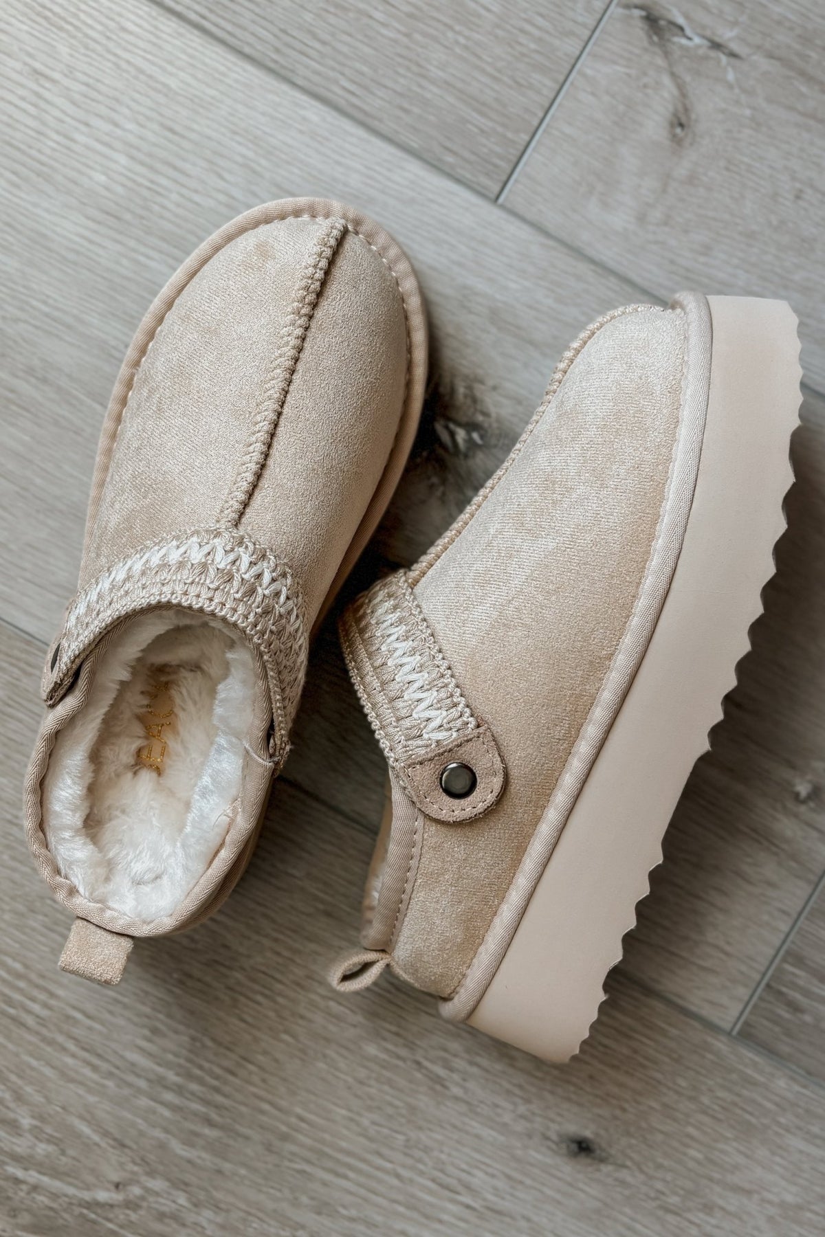 Women&#39;s Shearling Platform Slip On Boots | Vegan | Natural Beige - Women&#39;s Shoes - Blooming Daily