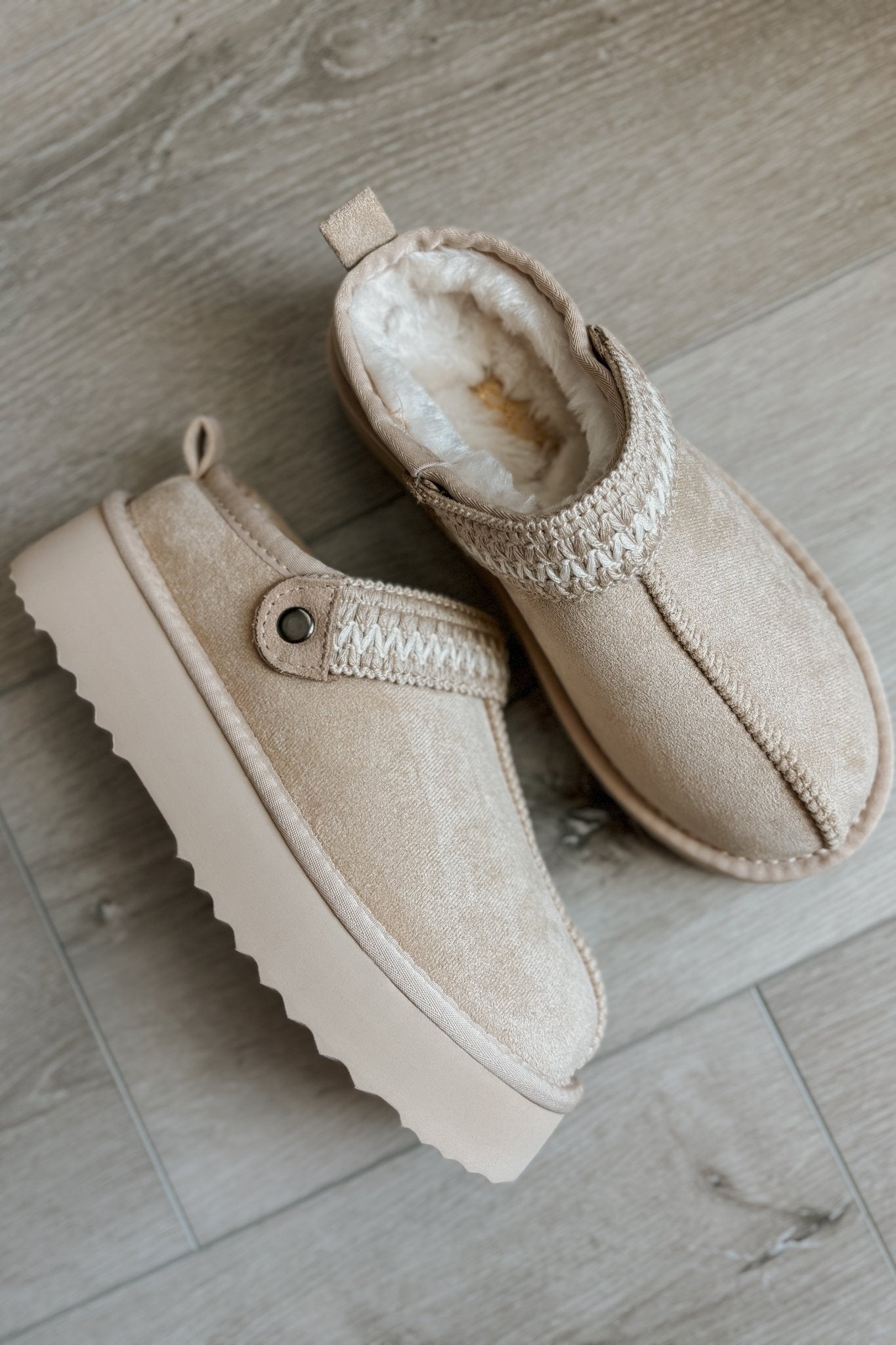 Women's Shearling Platform Slip On Boots | Vegan | Natural Beige - Women's Shoes - Blooming Daily