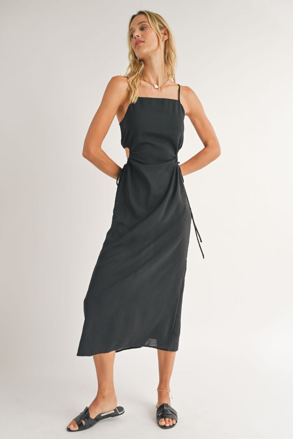 Women&#39;s Side Cut Out Summer Midi Dress | Black - Women&#39;s Dresses - Blooming Daily