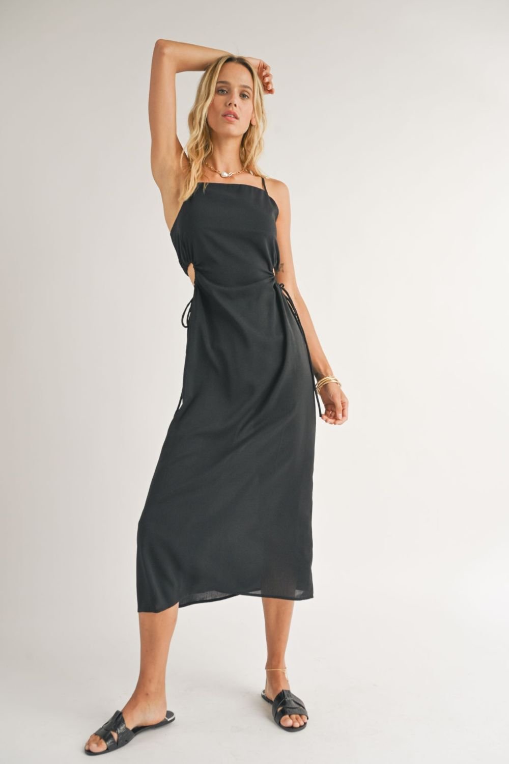 Women's Side Cut Out Summer Midi Dress | Black - Women's Dresses - Blooming Daily