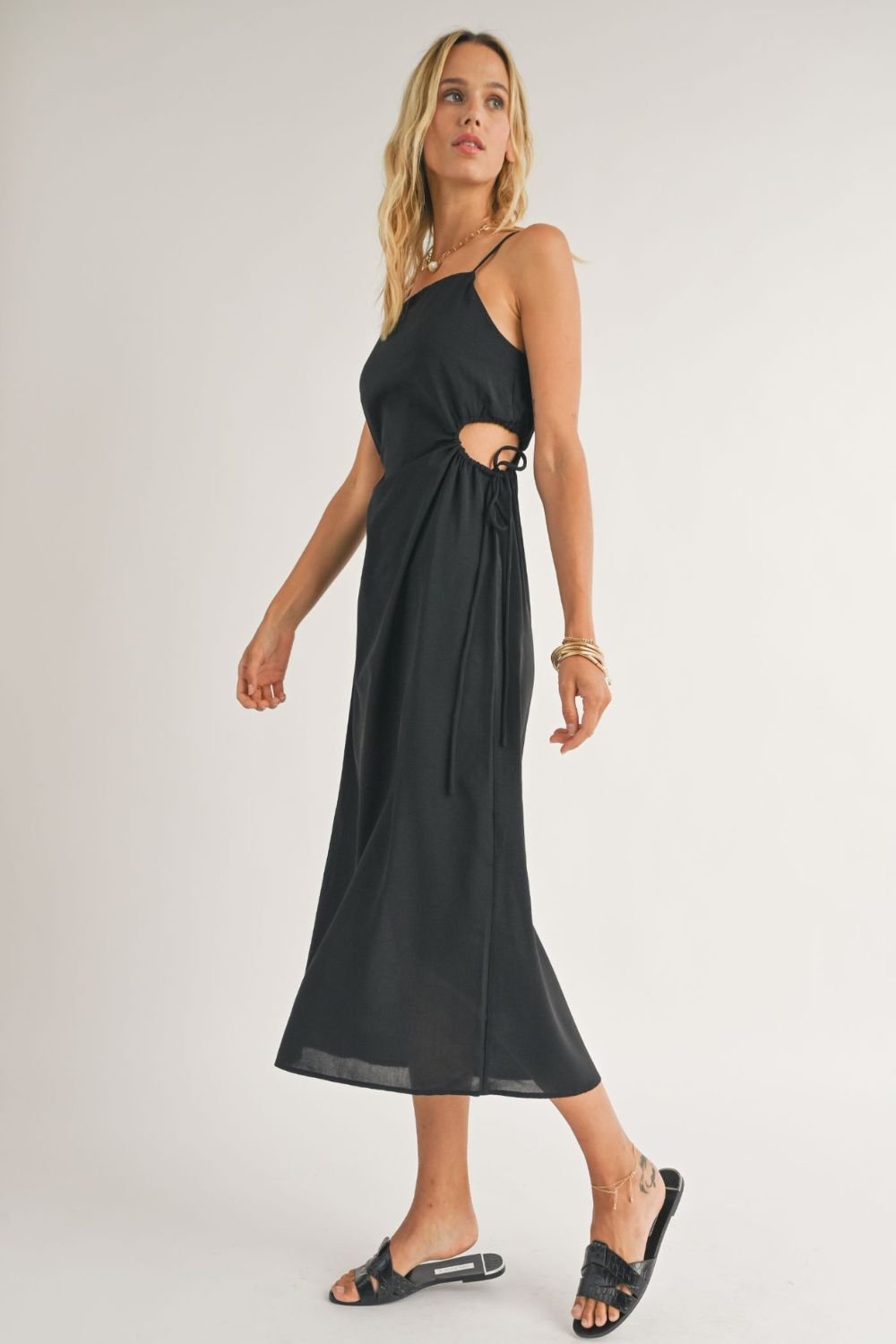 Women&#39;s Side Cut Out Summer Midi Dress | Black - Women&#39;s Dresses - Blooming Daily