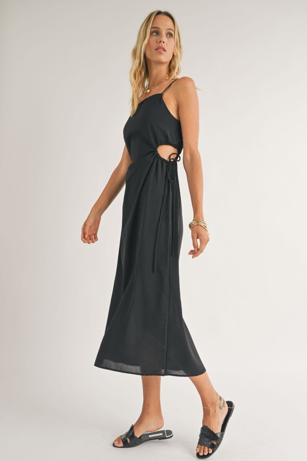 Women's Side Cut Out Summer Midi Dress | Black - Women's Dresses - Blooming Daily