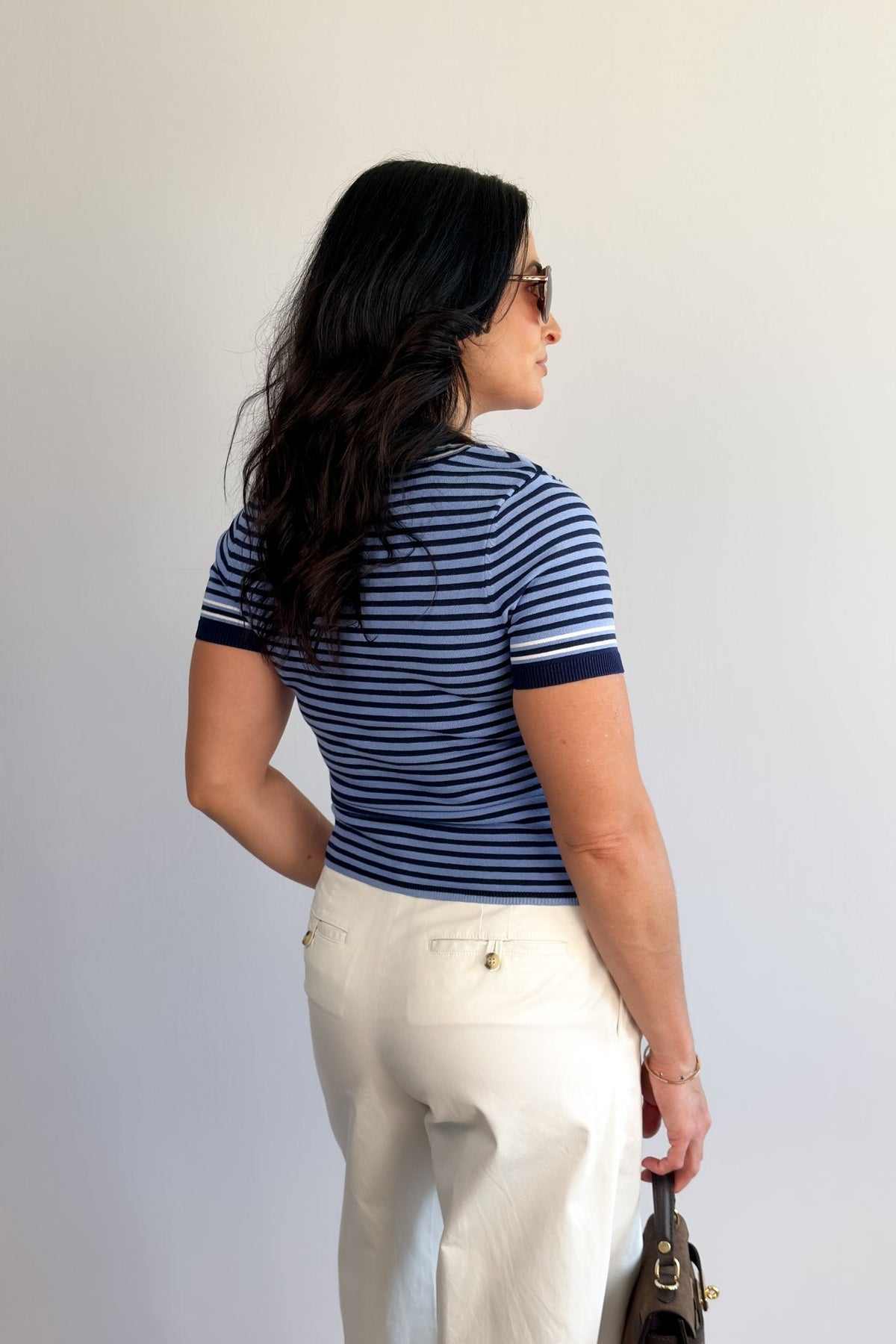 Women’s Striped Knit Sweater Tee — Navy &amp; Sky - Women&#39;s Shirts &amp; Tops - Blooming Daily