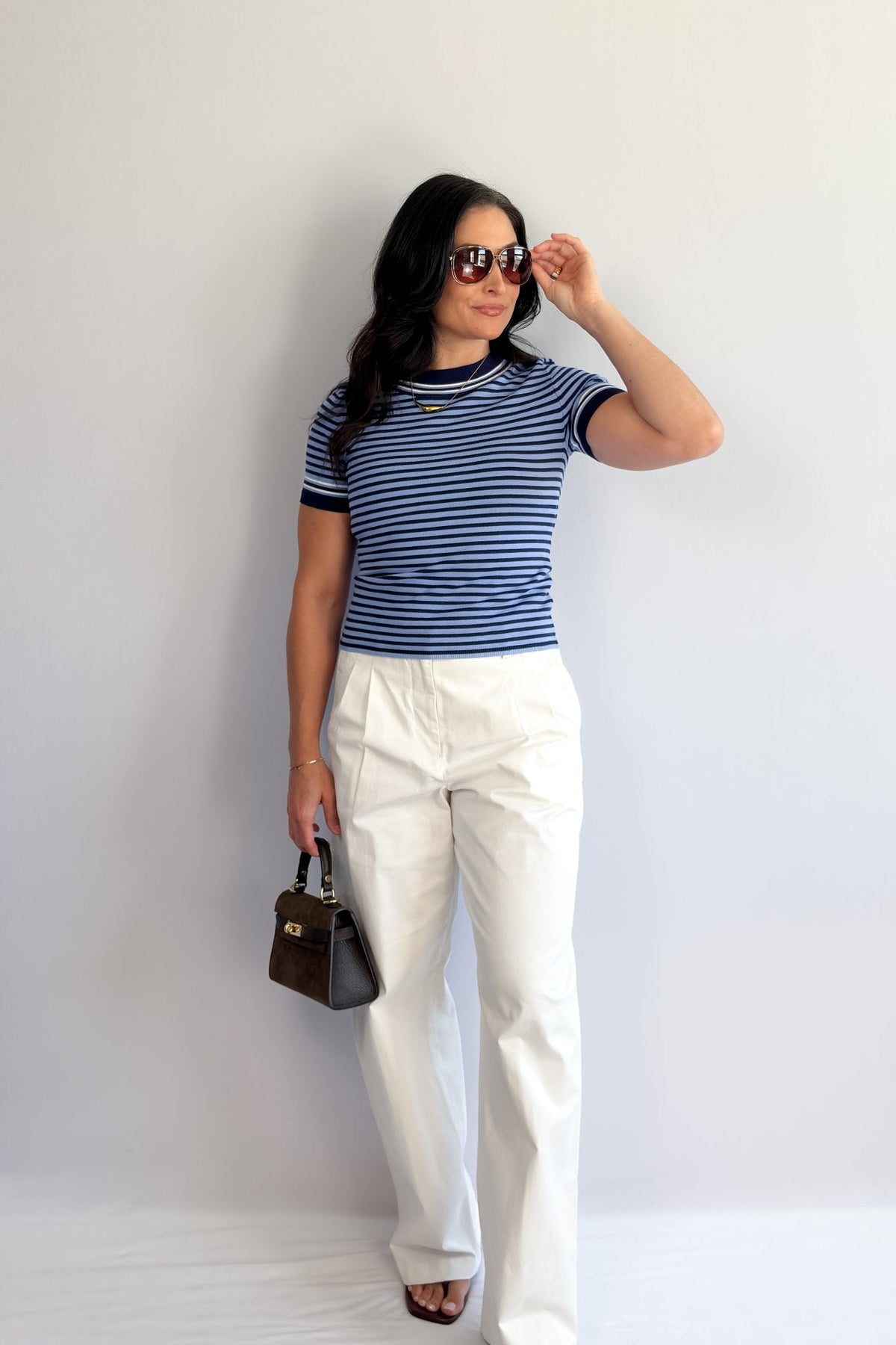Women’s Striped Knit Sweater Tee — Navy &amp; Sky - Women&#39;s Shirts &amp; Tops - Blooming Daily