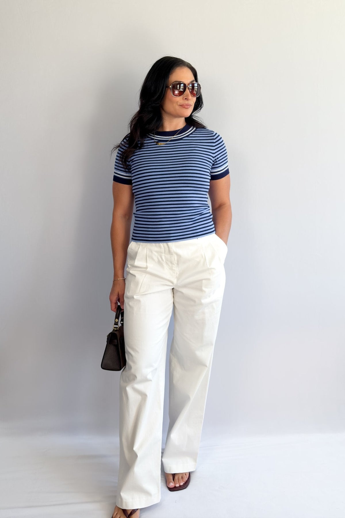 Women’s Striped Knit Sweater Tee — Navy &amp; Sky - Women&#39;s Shirts &amp; Tops - Blooming Daily