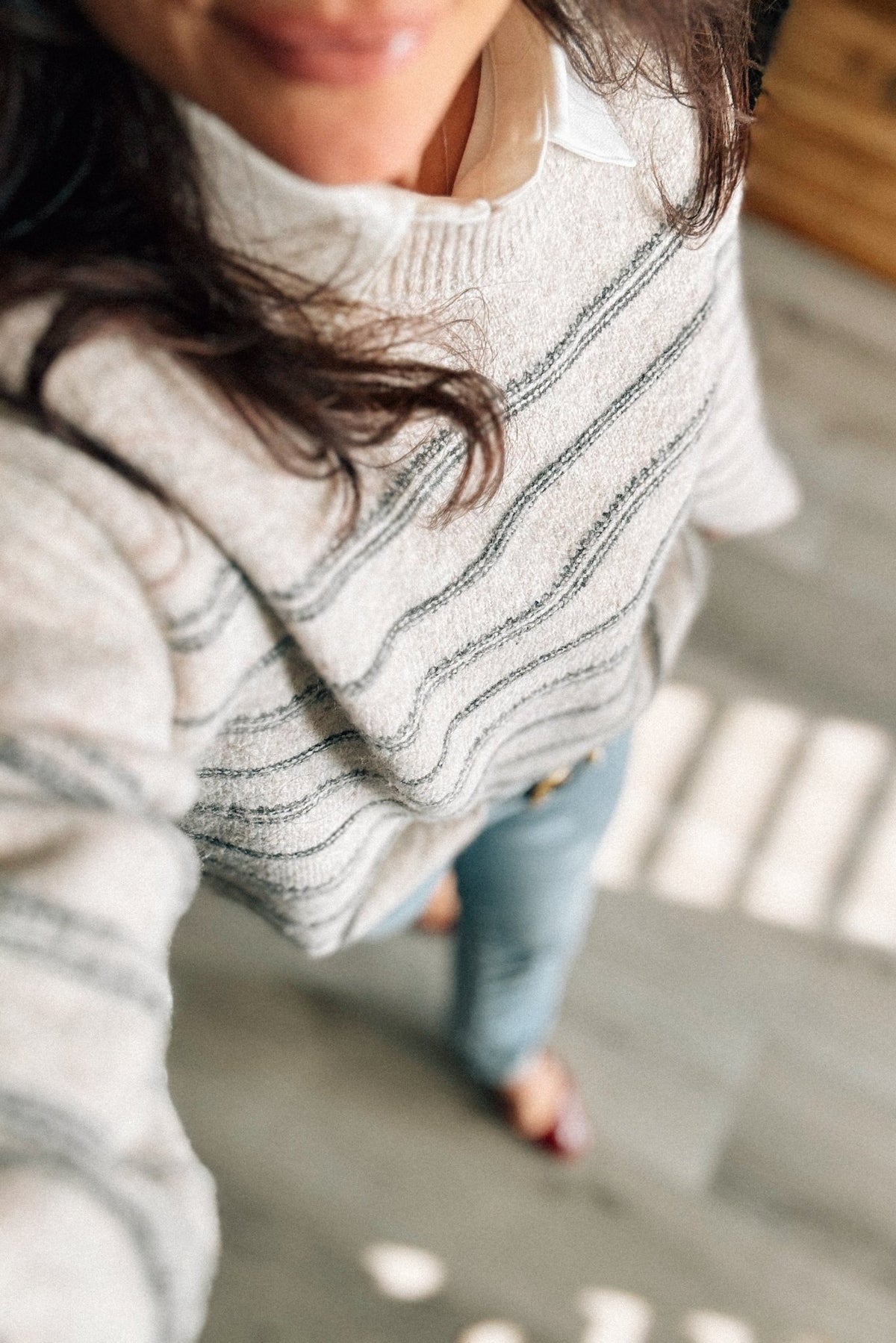 Women&#39;s Striped Knit Sweater Top | Sage The Label | Gray - Women&#39;s Shirts &amp; Tops - Blooming Daily