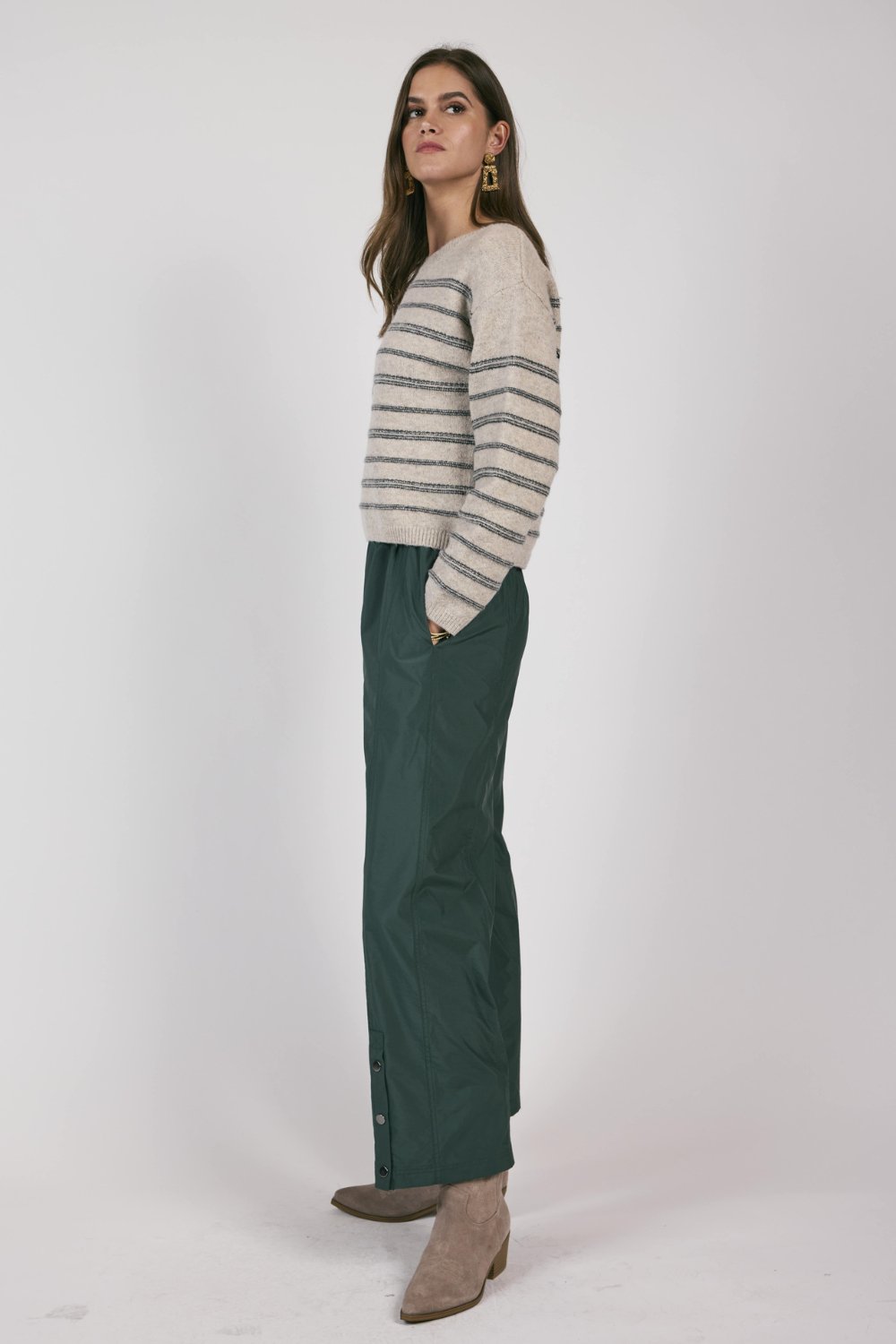 Women&#39;s Striped Knit Sweater Top | Sage The Label | Gray - Women&#39;s Shirts &amp; Tops - Blooming Daily