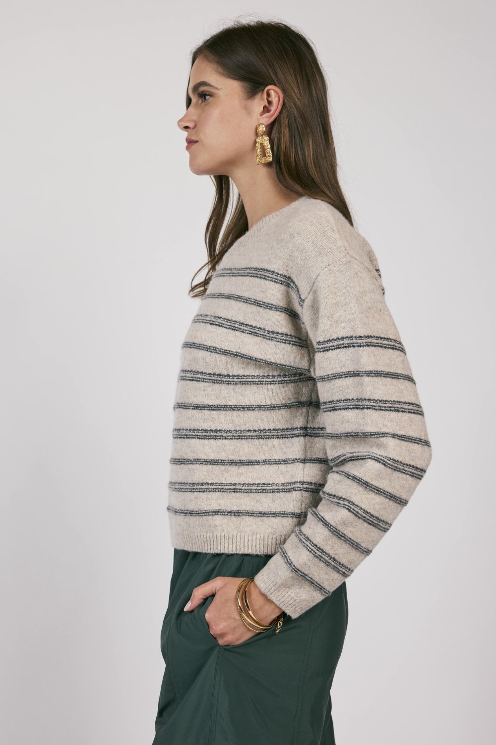 Women&#39;s Striped Knit Sweater Top | Sage The Label | Gray - Women&#39;s Shirts &amp; Tops - Blooming Daily