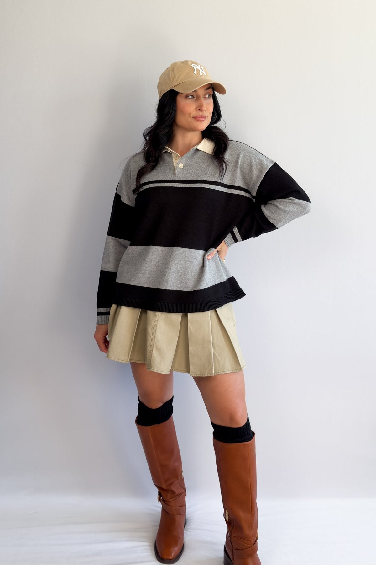Women’s Striped Rugby Sweater – Collared Knit Polo - Women&#39;s Shirts &amp; Tops - Blooming Daily