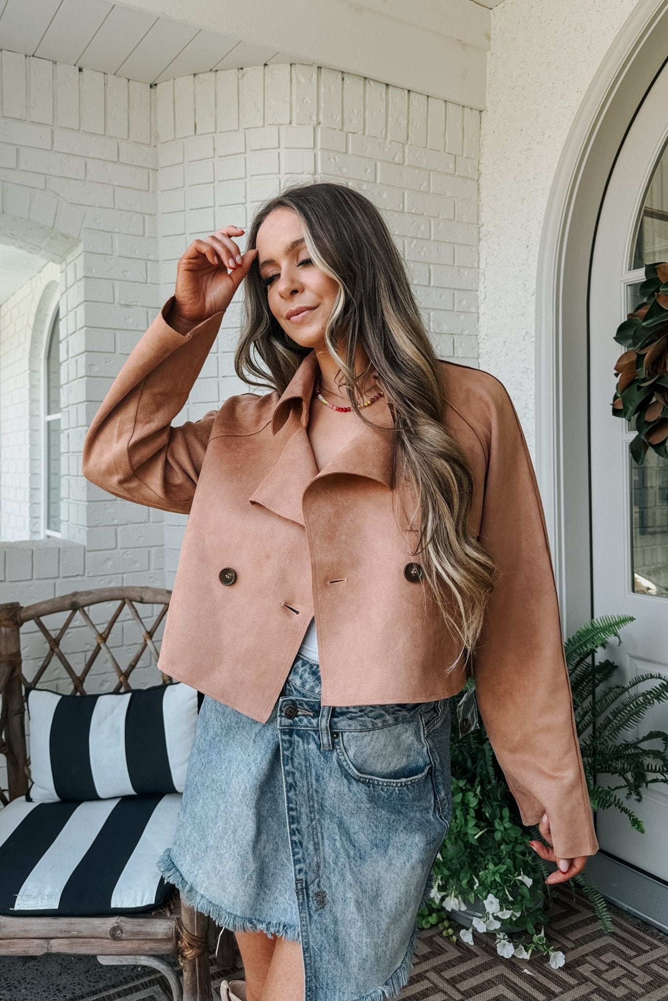 laubeblanc Cropped Suede Trench Coat Brown Suede Cropped Trench