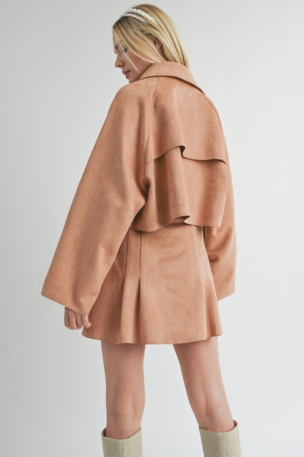 Women&#39;s Suede Cropped Trench Coat | Sage The Label | Camel Brown - Women&#39;s Jacket - Blooming Daily