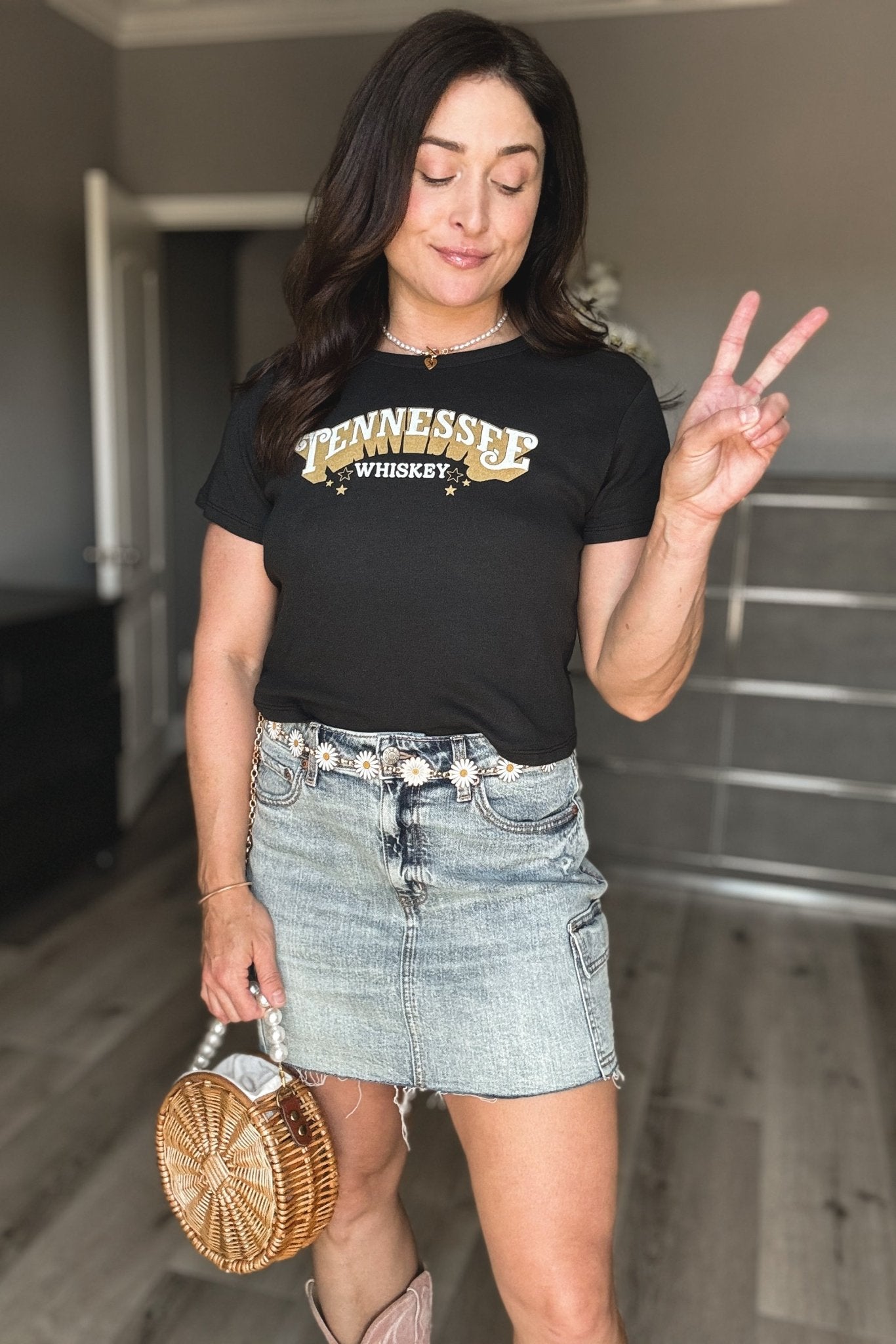 Women's Tennessee Whiskey Baby Tee | Graphic T-Shirt | Faded Black - Women's Shirts & Tops - Blooming Daily