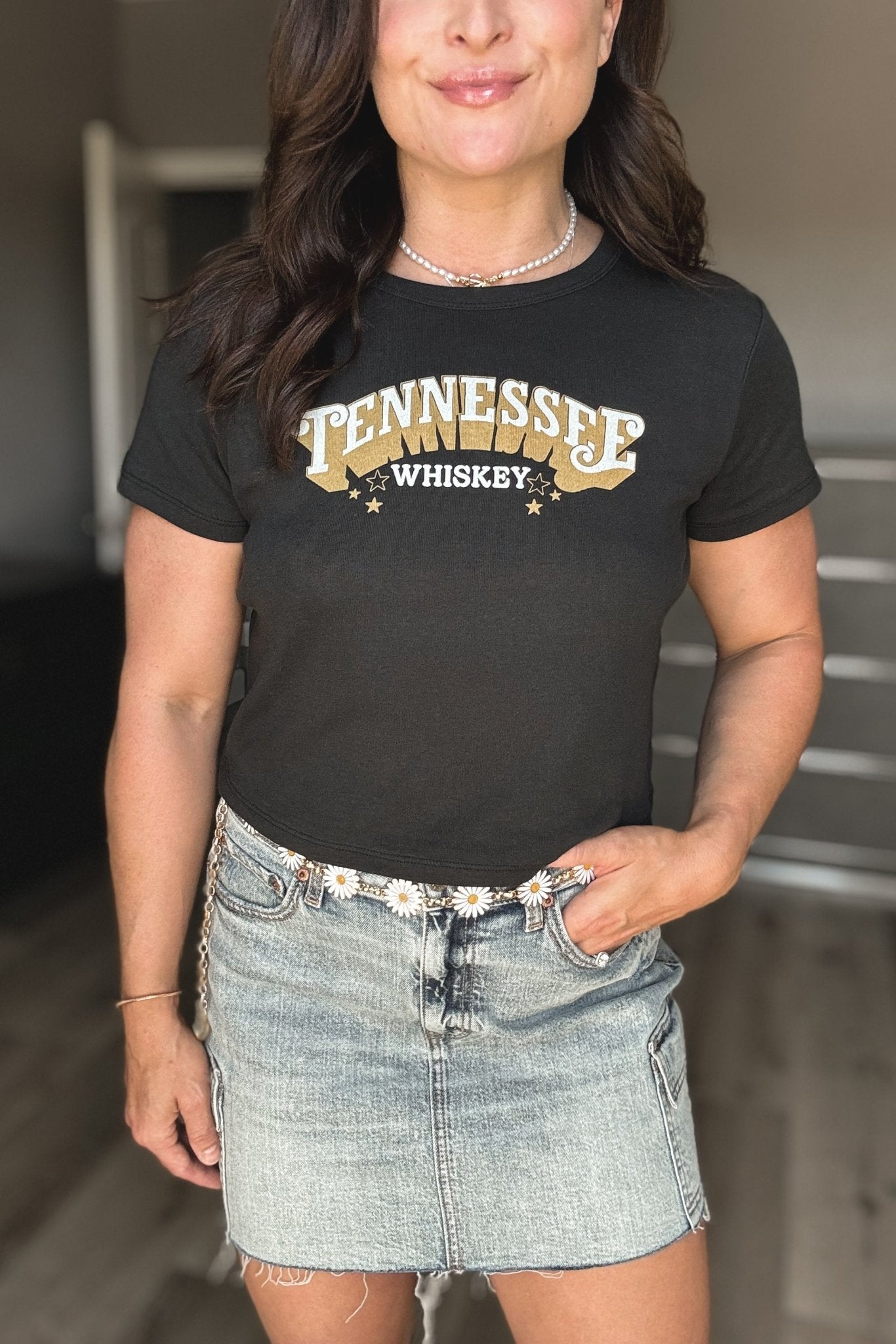 Women's Tennessee Whiskey Baby Tee | Graphic T-Shirt | Faded Black - Women's Shirts & Tops - Blooming Daily