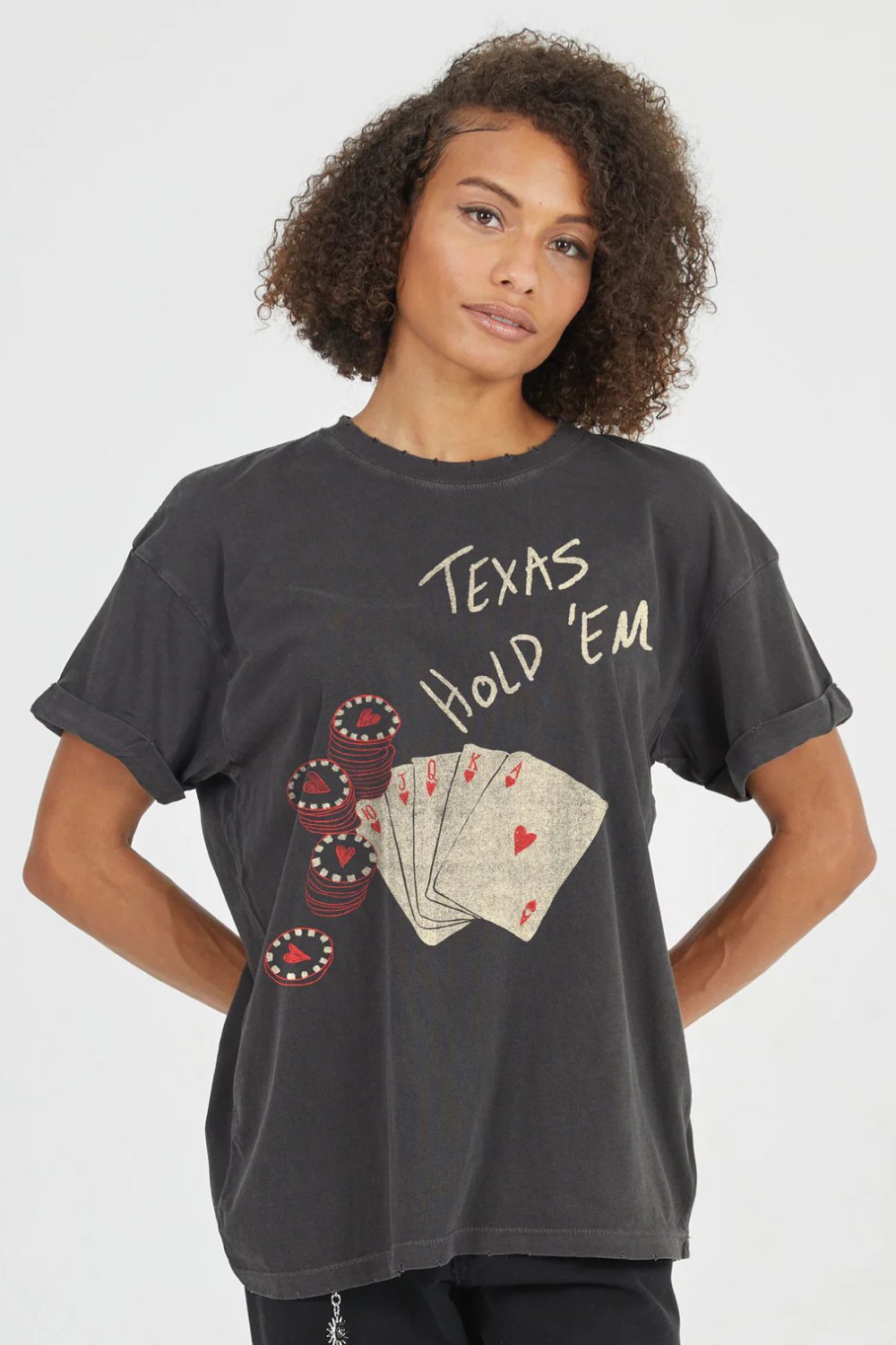 Women&#39;s Texas Hold Em Relaxed Fit Graphic T-Shirt Top | Girl Dangerous | Vintage Black - Women&#39;s Shirts &amp; Tops - Blooming Daily