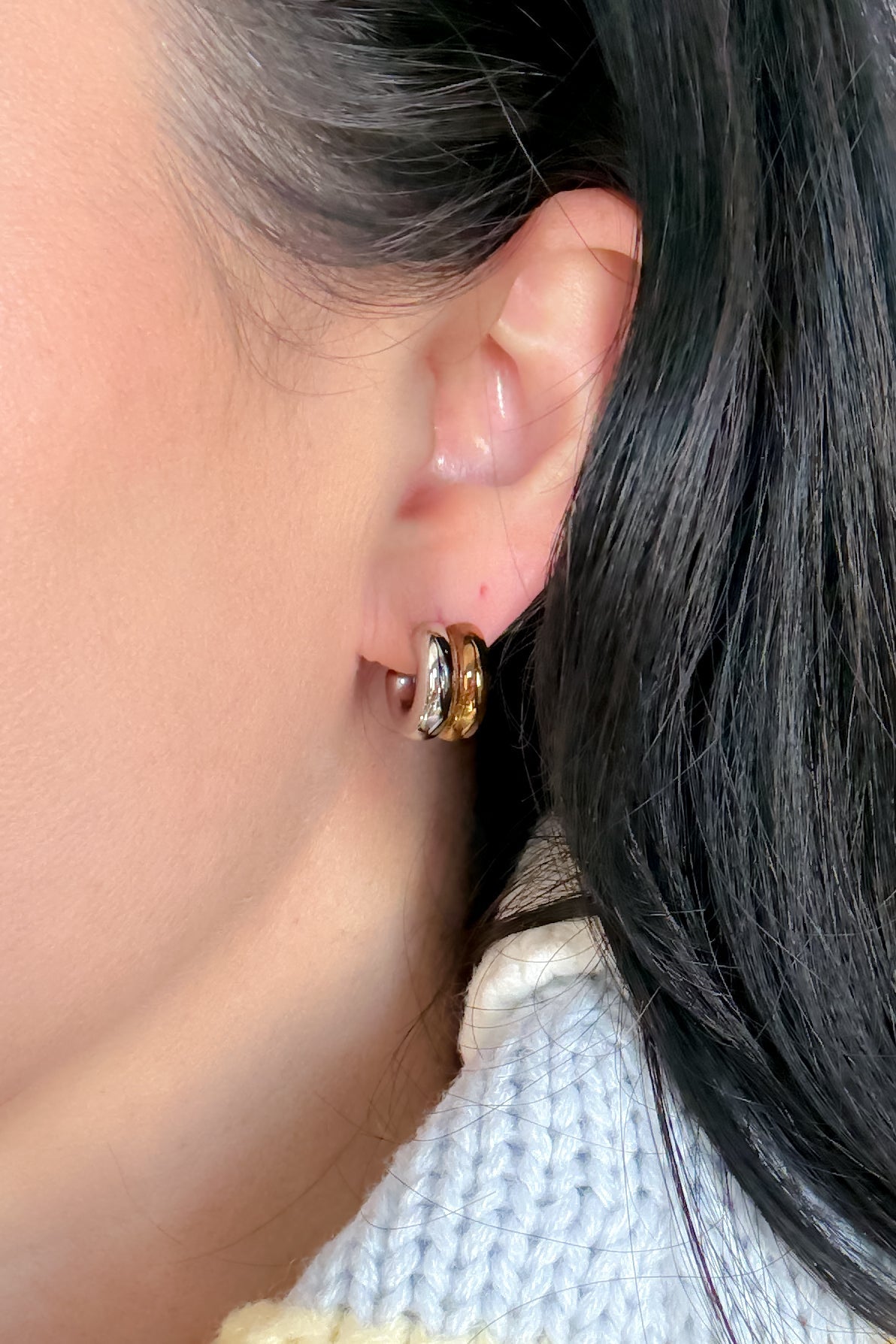 Women’s Two - Tone Double C Hoop Earrings – Gold & Silver - Women's Jewelry - Blooming Daily