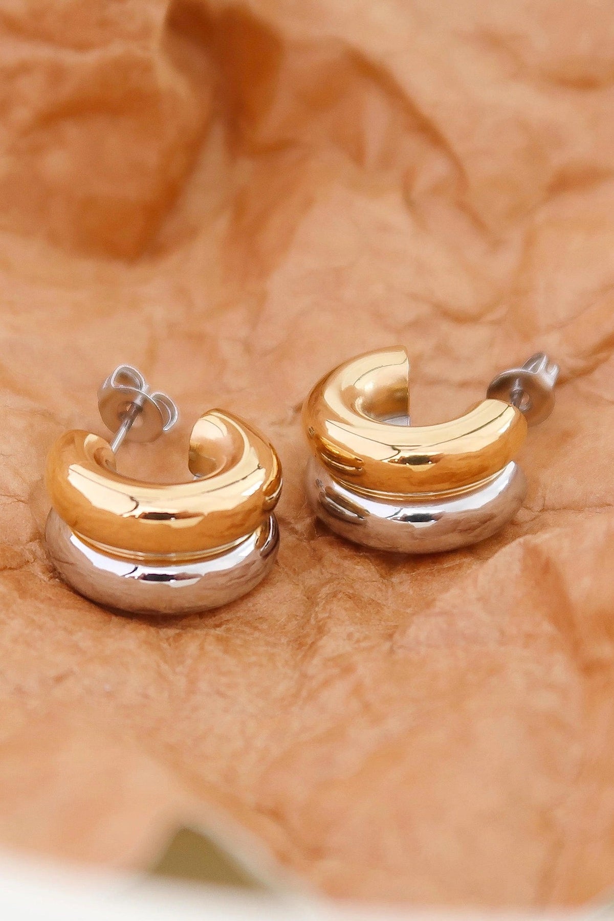 Women’s Two - Tone Double C Hoop Earrings – Gold & Silver - Women's Jewelry - Blooming Daily