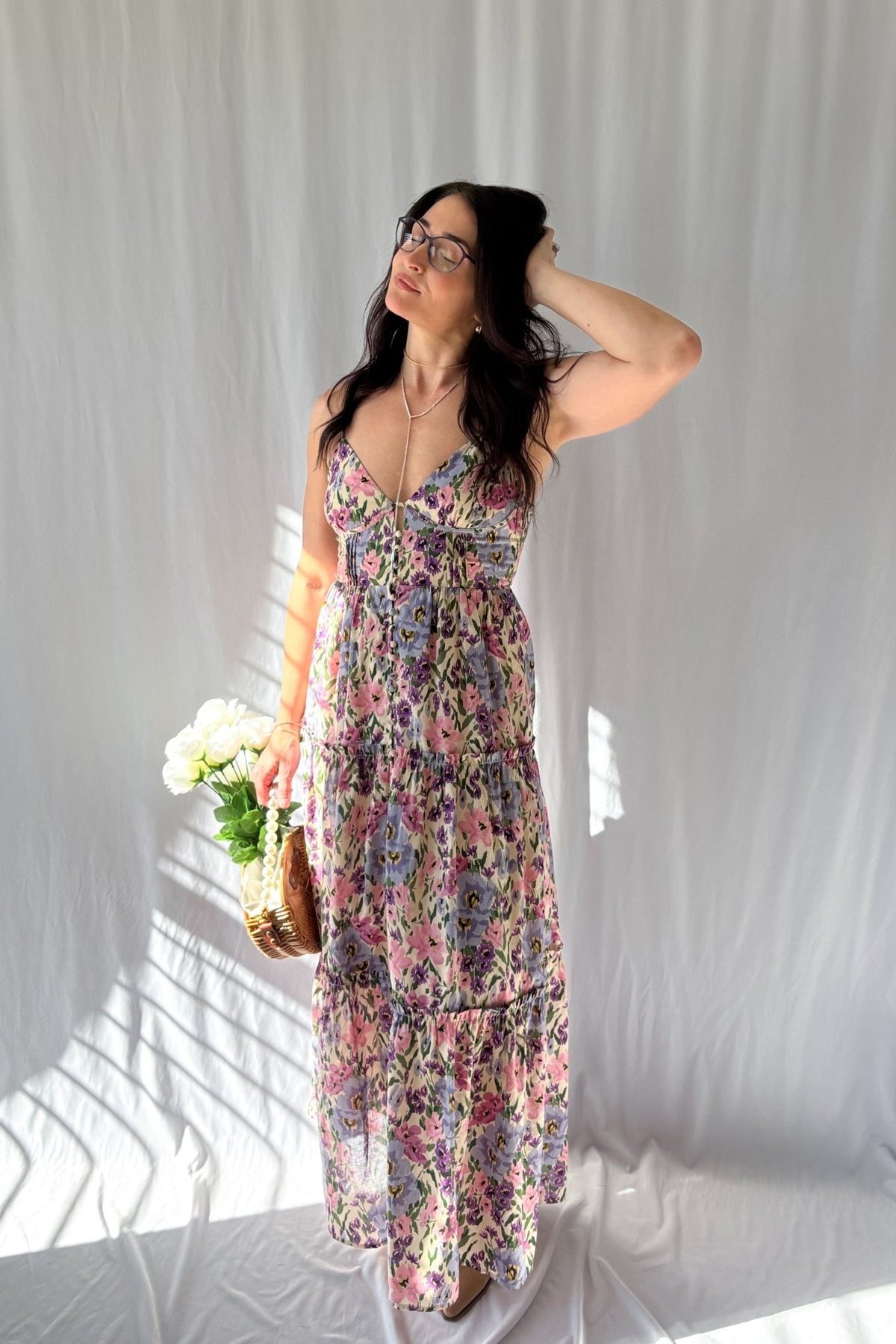 Women&#39;s Valerian Floral Button Down Maxi Dress | Adjustable Straps | Pink - Women&#39;s Dresses - Blooming Daily