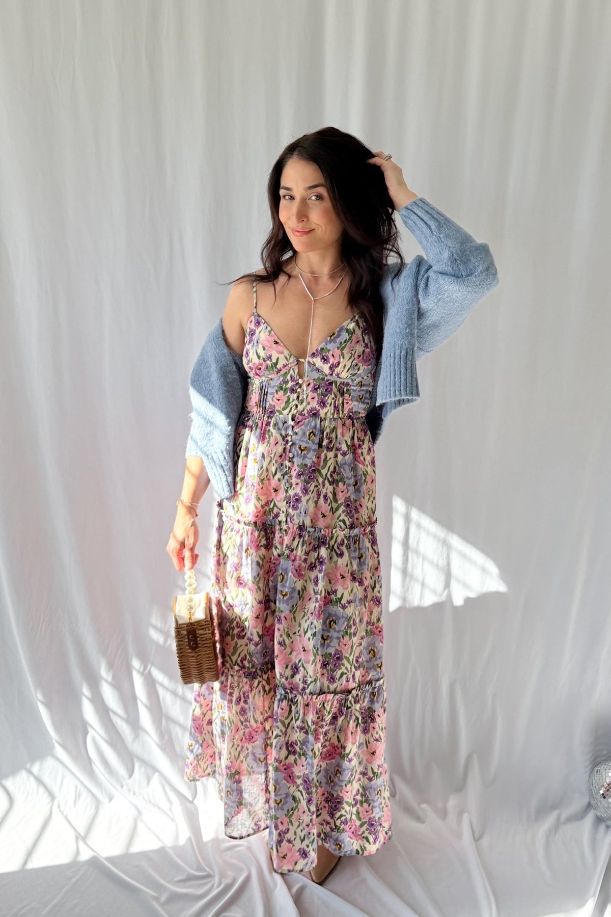 Women&#39;s Valerian Floral Button Down Maxi Dress | Adjustable Straps | Pink - Women&#39;s Dresses - Blooming Daily