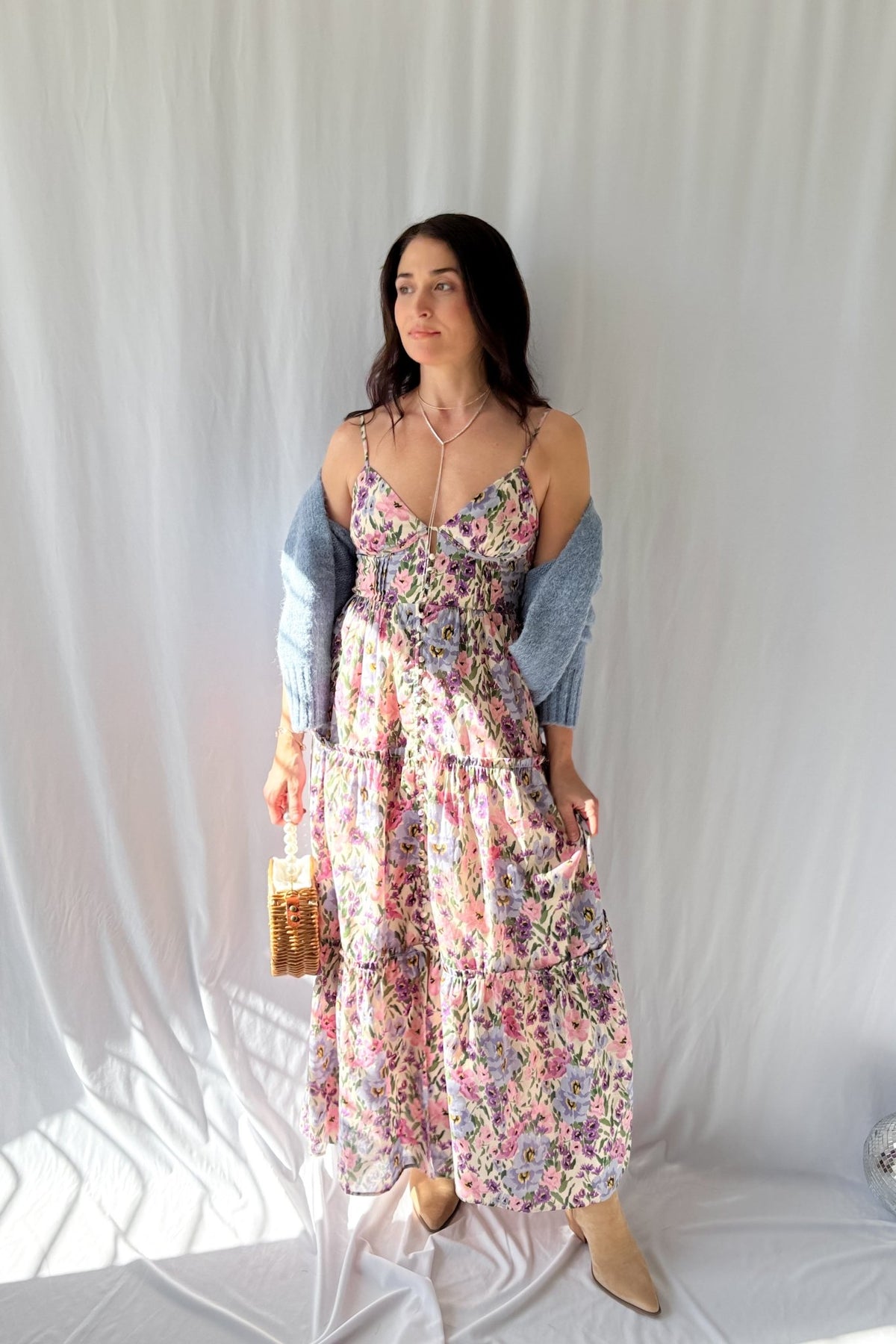 Women&#39;s Valerian Floral Button Down Maxi Dress | Adjustable Straps | Pink - Women&#39;s Dresses - Blooming Daily