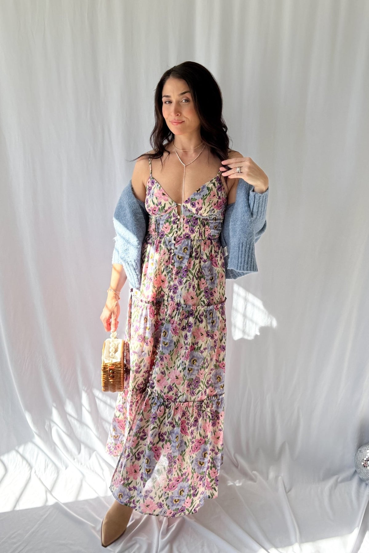 Women&#39;s Valerian Floral Button Down Maxi Dress | Adjustable Straps | Pink - Women&#39;s Dresses - Blooming Daily