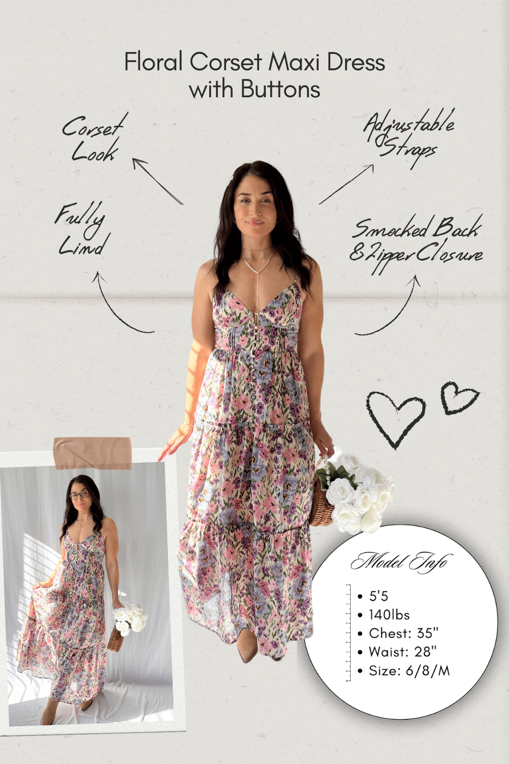 Women&#39;s Valerian Floral Button Down Maxi Dress | Adjustable Straps | Pink - Women&#39;s Dresses - Blooming Daily