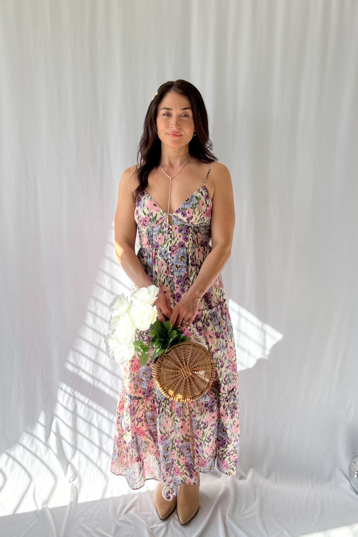 Women&#39;s Valerian Floral Button Down Maxi Dress | Adjustable Straps | Pink - Women&#39;s Dresses - Blooming Daily