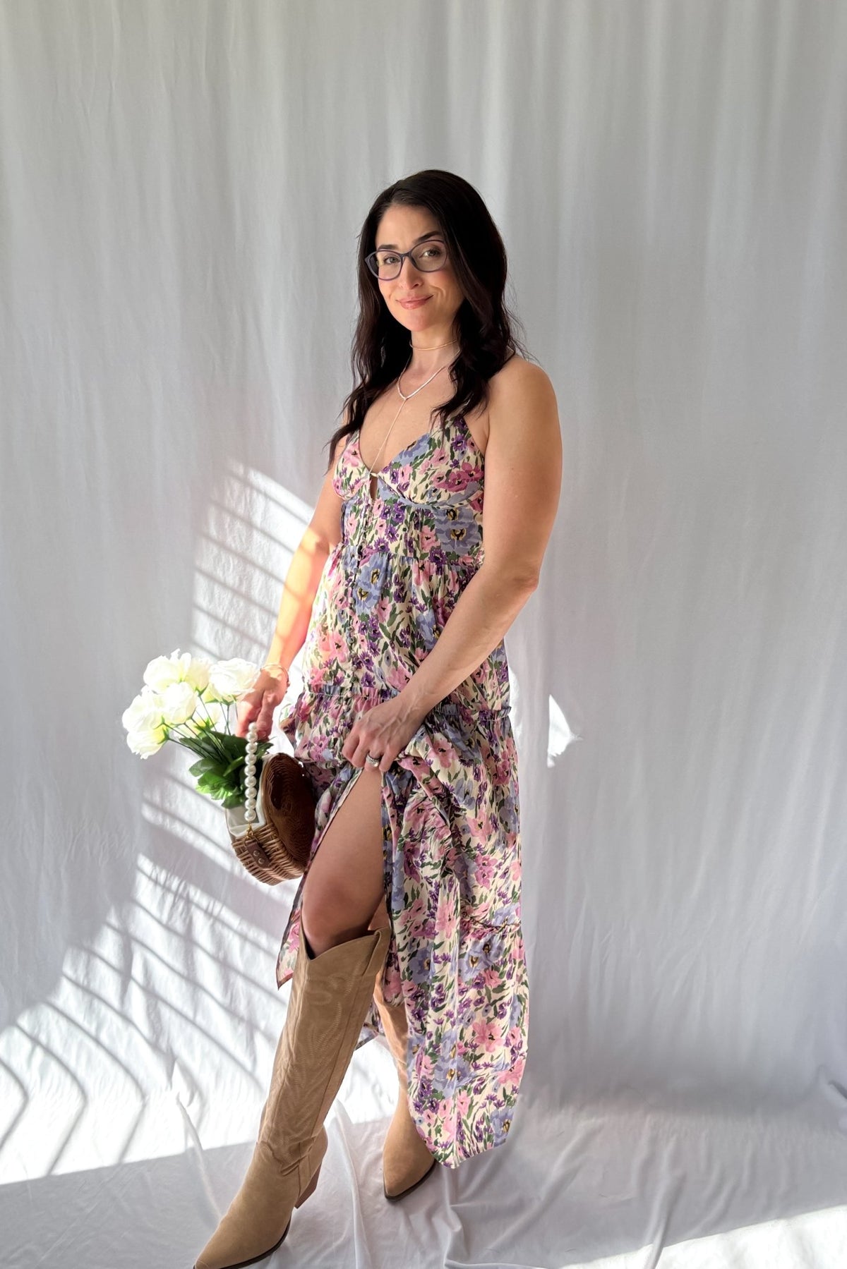 Women&#39;s Valerian Floral Button Down Maxi Dress | Adjustable Straps | Pink - Women&#39;s Dresses - Blooming Daily