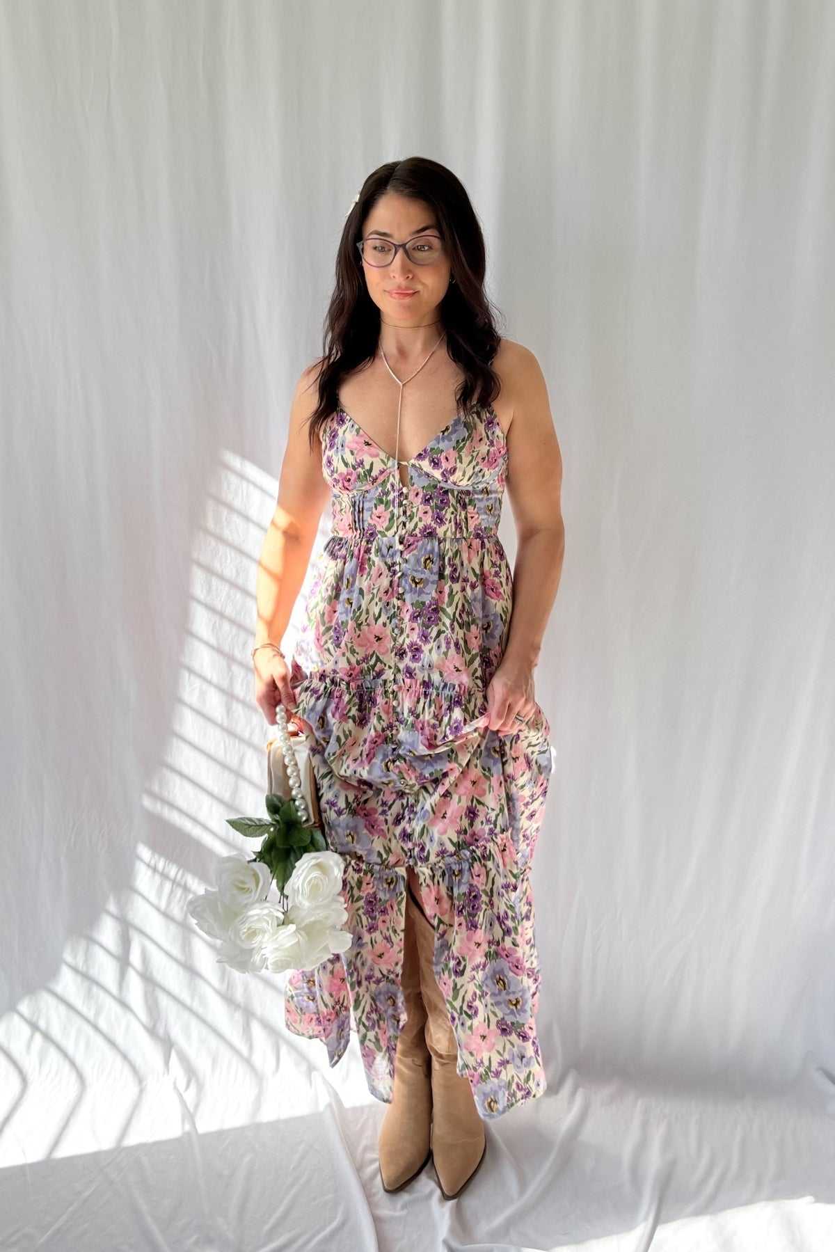 Women&#39;s Valerian Floral Button Down Maxi Dress | Adjustable Straps | Pink - Women&#39;s Dresses - Blooming Daily