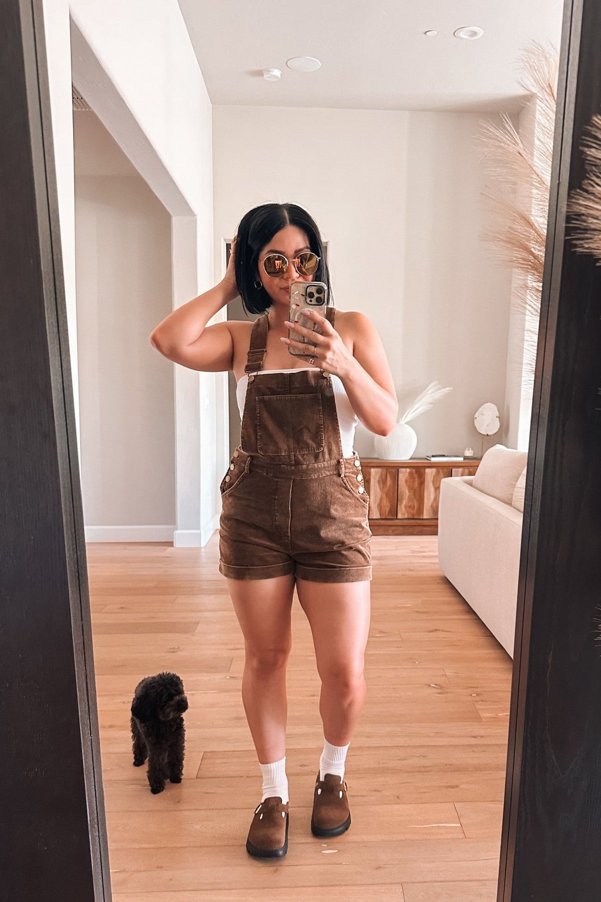 Women&#39;s Washed Corduroy Overalls Short Bottoms | Sage The Label | Cotton | Brown - Women&#39;s Shorts - Blooming Daily