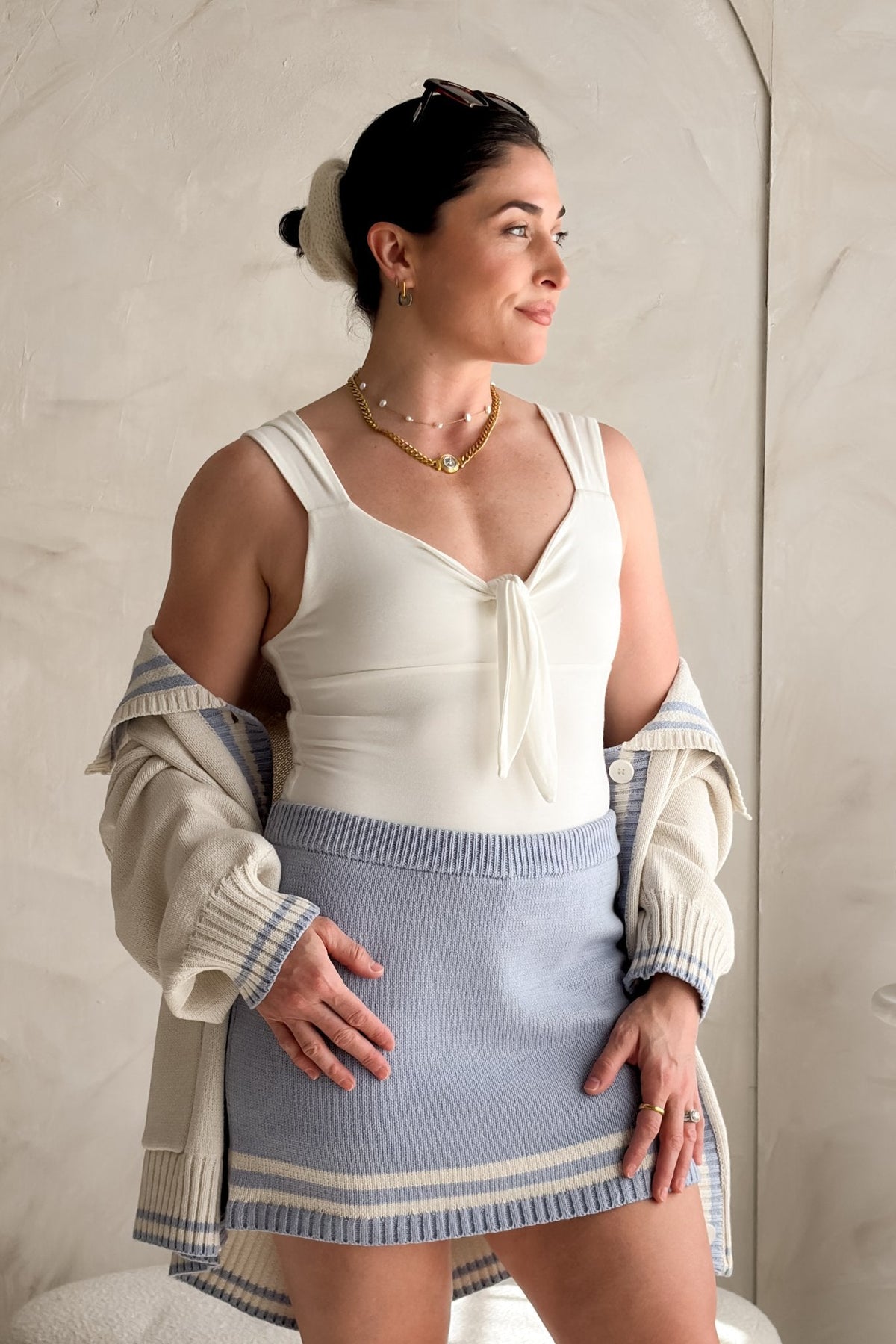 Women's White Soft Stretch Tie Front Thong Bodysuit - Tops > Bodysuit - Blooming Daily