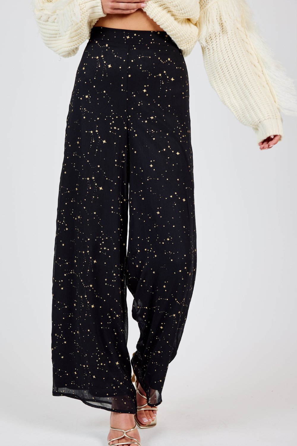 Women&#39;s Wide Leg Dress Pants | Holiday Outfits | Celestial Stars | Black - Women&#39;s Pants - Blooming Daily