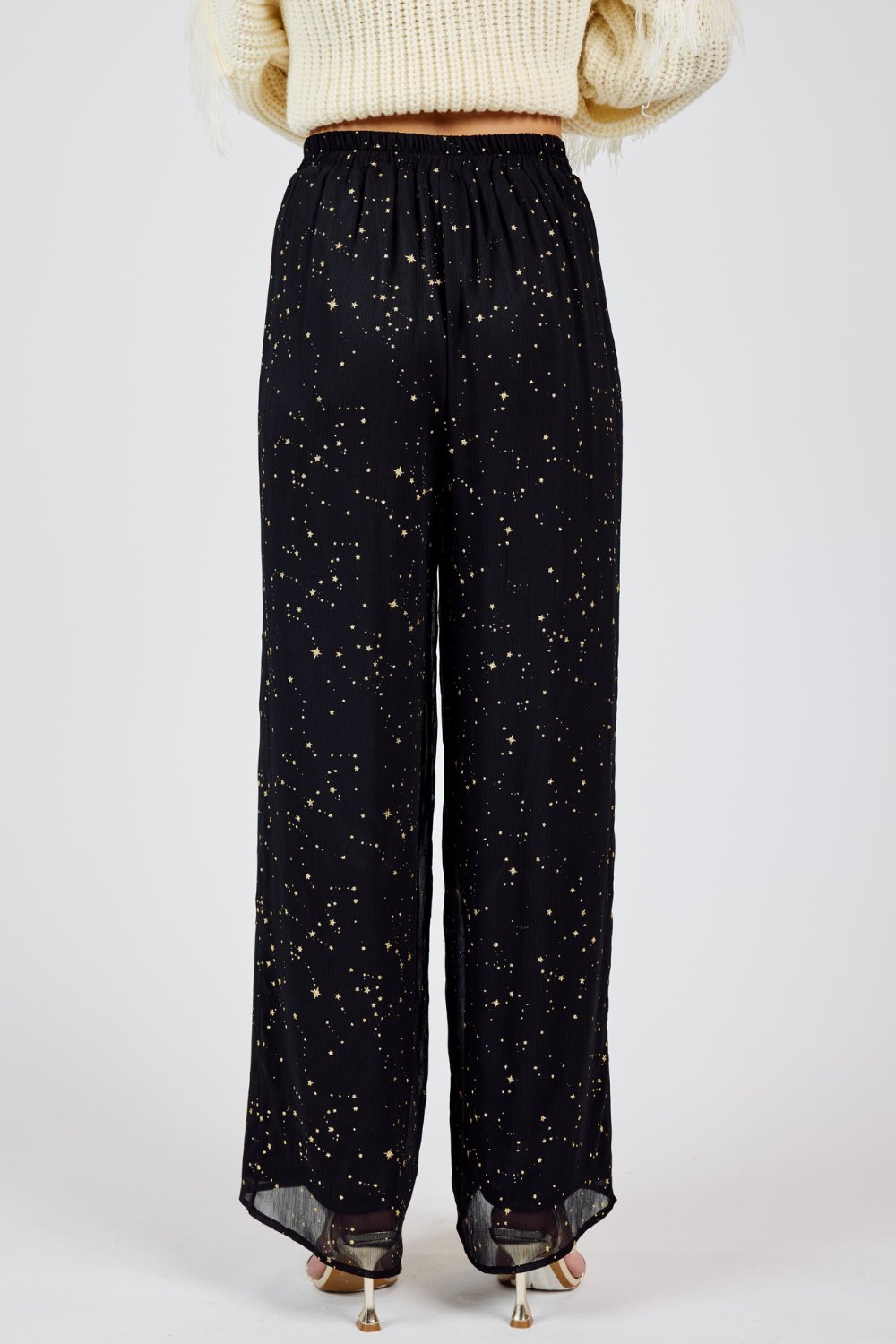 Women&#39;s Wide Leg Dress Pants | Holiday Outfits | Celestial Stars | Black - Women&#39;s Pants - Blooming Daily