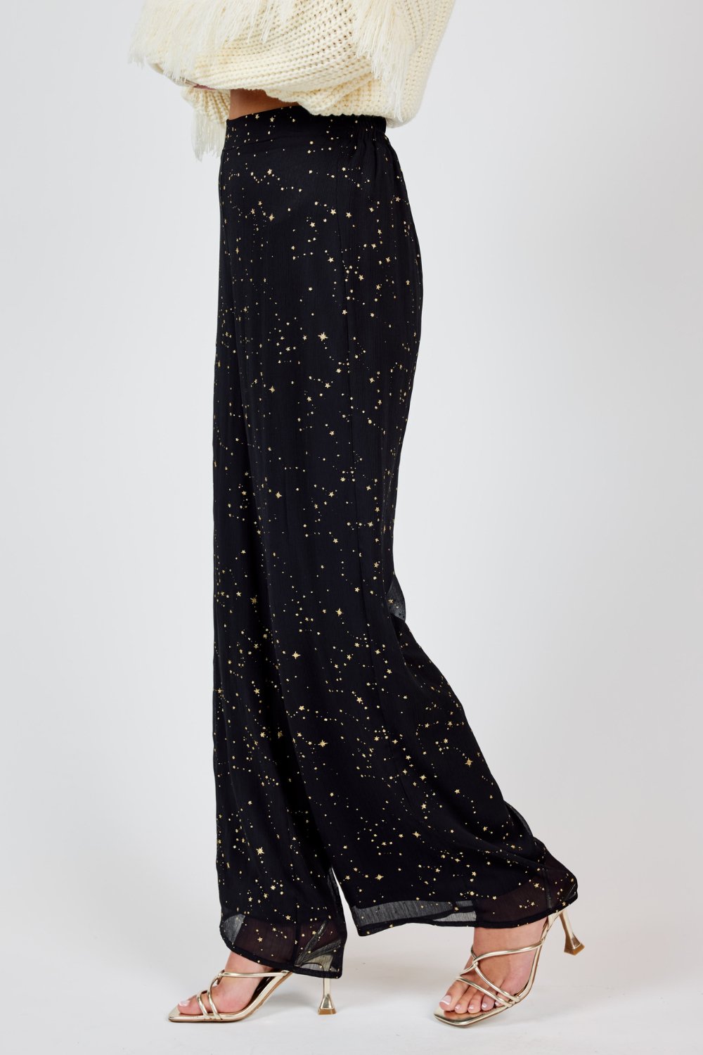 Women&#39;s Wide Leg Dress Pants | Holiday Outfits | Celestial Stars | Black - Women&#39;s Pants - Blooming Daily