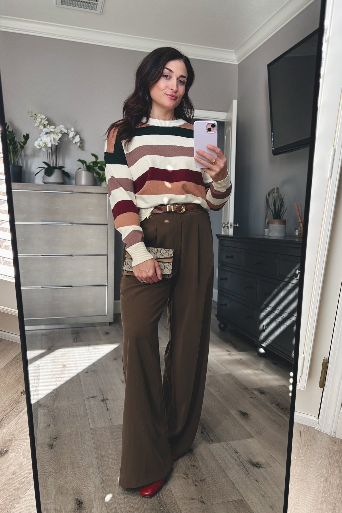 Women&#39;s Wide Leg Trousers | Pleated | Brown - Women&#39;s Pants - Blooming Daily