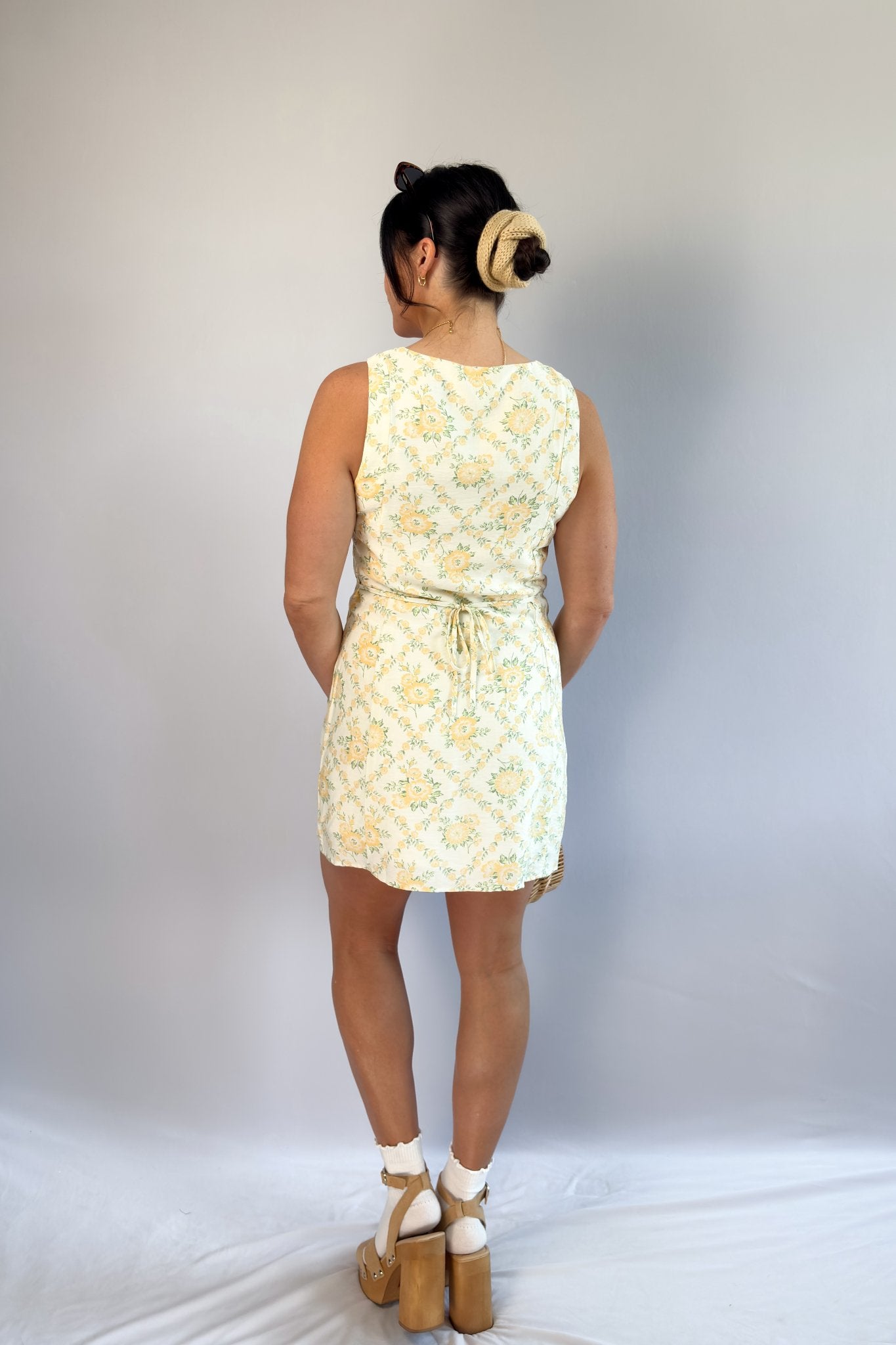 Butter Yellow Floral Mini Dress - FINAL SALE S Butter Yellow Floral Mini Dress - FINAL SALE S