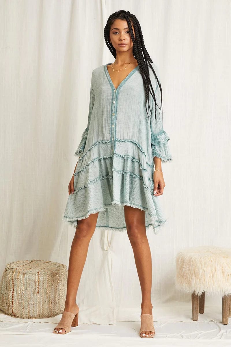 ARYA Cotton Gauze Tunic in Teal Made in Italy - Dress - Blooming Daily