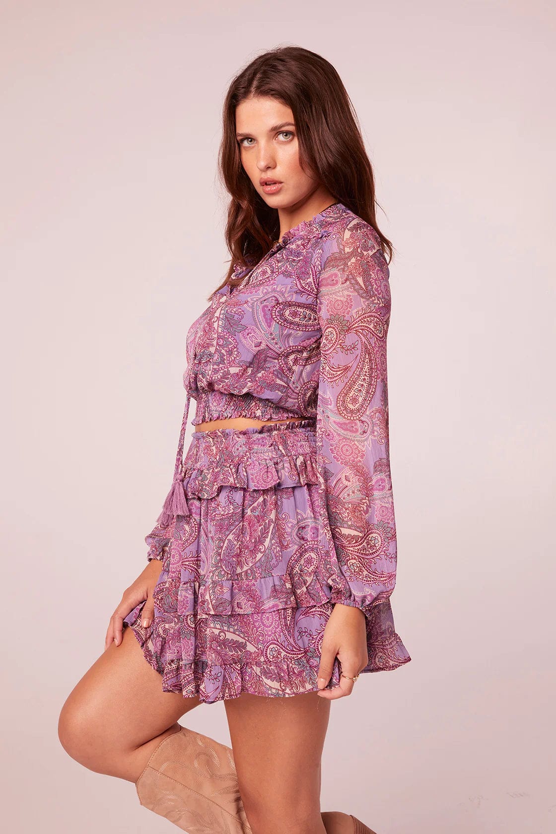 Band Of The Free Shyla Long Sleeve Lavender Paisley Chiffon Top - Women&#39;s Shirts &amp; Tops - Blooming Daily