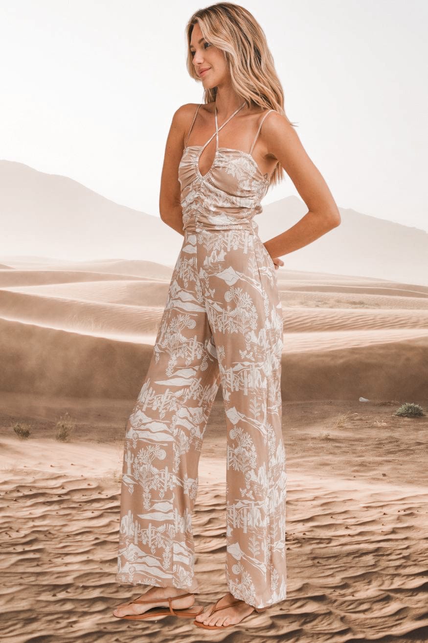Bohemian High Desert Tan Jumpsuit - Jumpsuits & Rompers - Blooming Daily