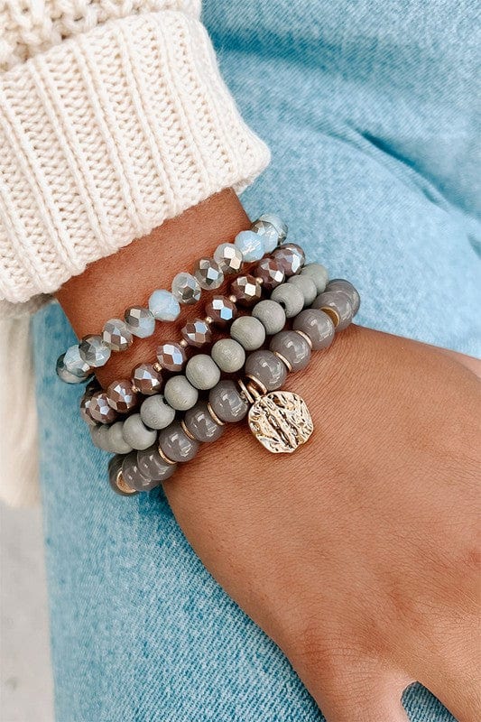 Boho Chic Stackable Beaded Bracelets in Grey - Bracelets - Blooming Daily