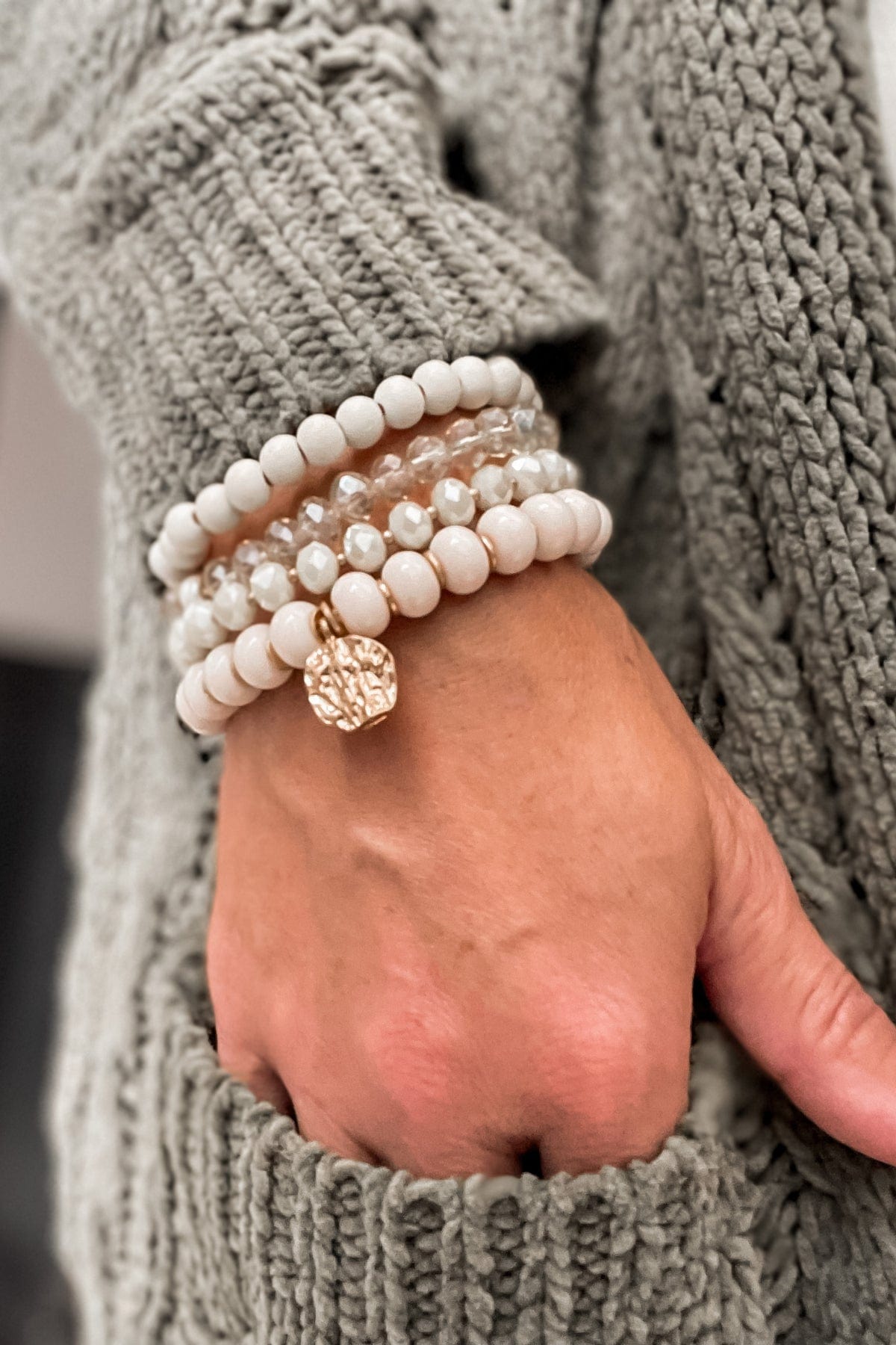 Boho Chic Stackable Beaded Bracelets in Ivory - Bracelets - Blooming Daily