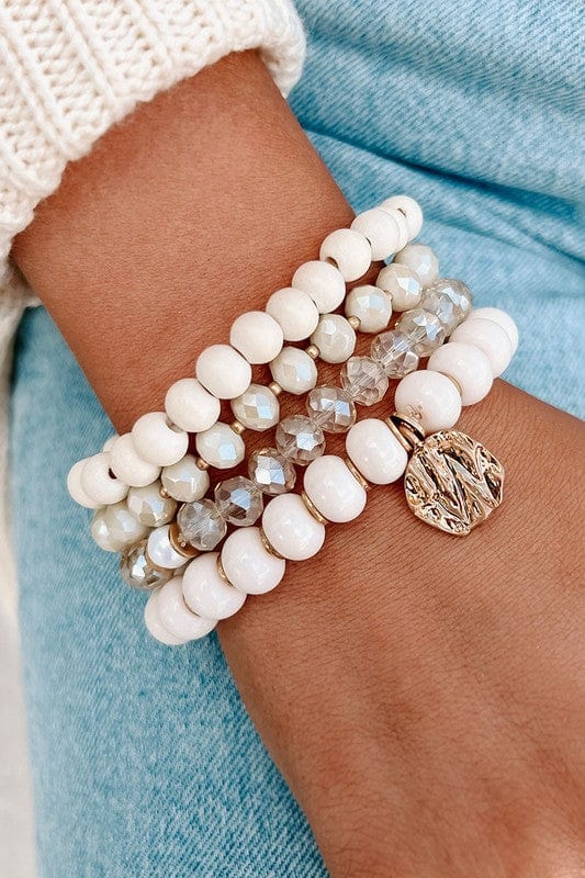 Boho Chic Stackable Beaded Bracelets in Ivory - Bracelets - Blooming Daily