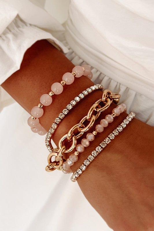 Boho Princess Pink Stackable Beaded Bracelet Set - Bracelets - Blooming Daily