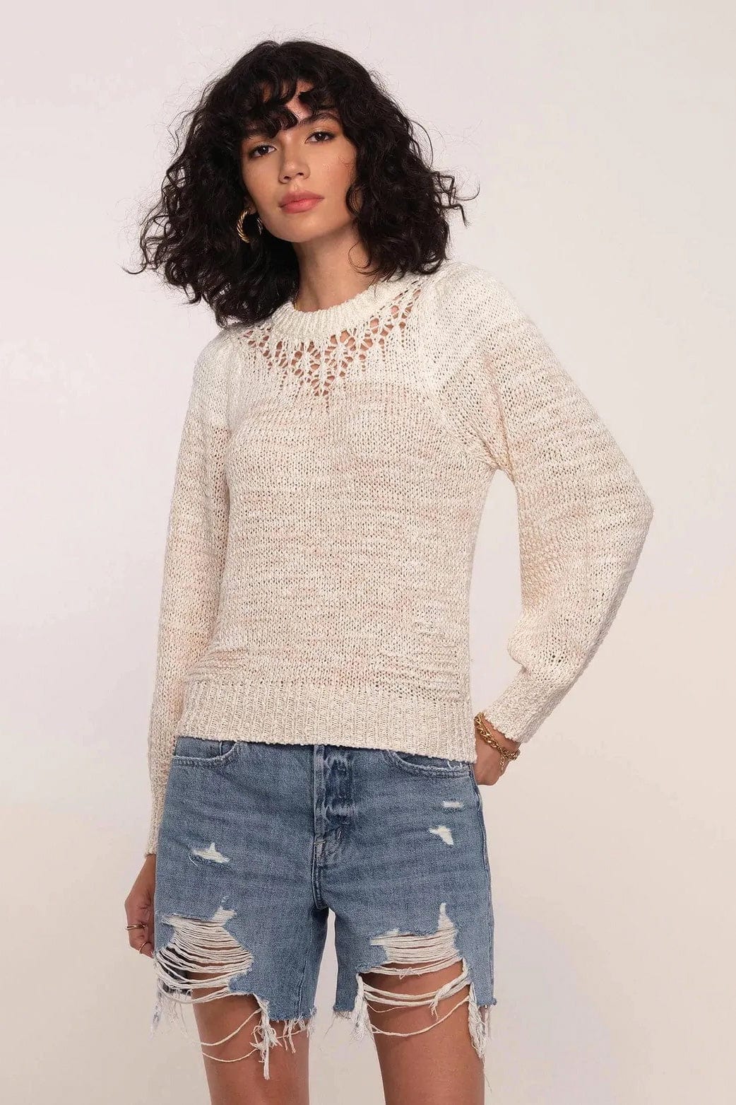 Bri Pointelle Knit Sweater in Ivory by Heartloom - Sweater - Blooming Daily