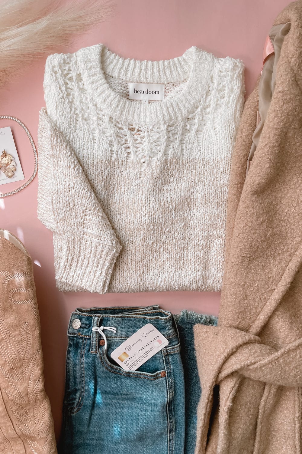 Bri Pointelle Knit Sweater in Ivory by Heartloom - Sweater - Blooming Daily