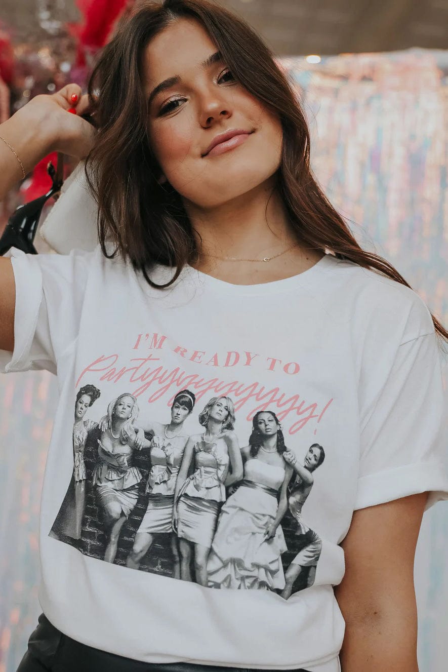 Bridesmaids Ready To Party Bridal Graphic Tee in White - Graphic Tee - Blooming Daily