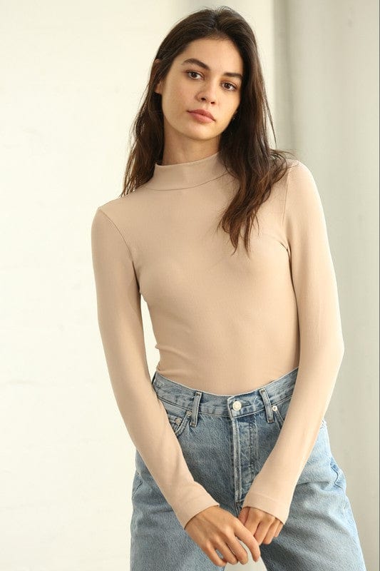 By Together Hold Me Tight Long Sleeve Mock Neck Top in Latte - Shirts &amp; Tops - Blooming Daily