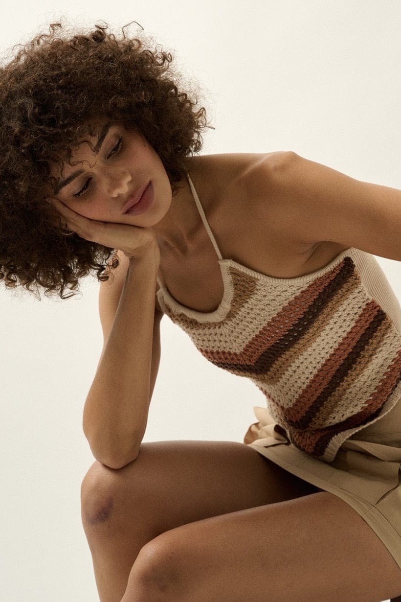 Cali Crochet Halter Top Tank in Natural Multi - 212 - Blooming Daily