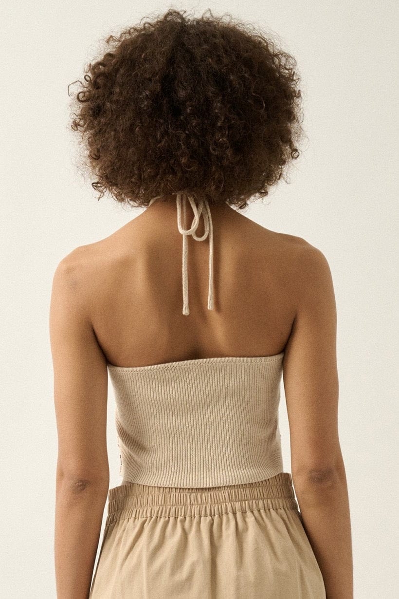 Cali Crochet Halter Top Tank in Natural Multi - 212 - Blooming Daily