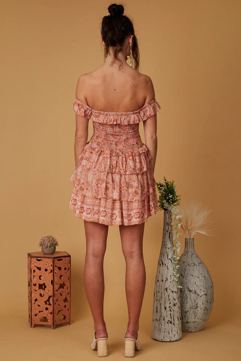CALYPSO Tiered Ruffle Mini Dress in Pink Floral Made in Italy - Dresses - Blooming Daily