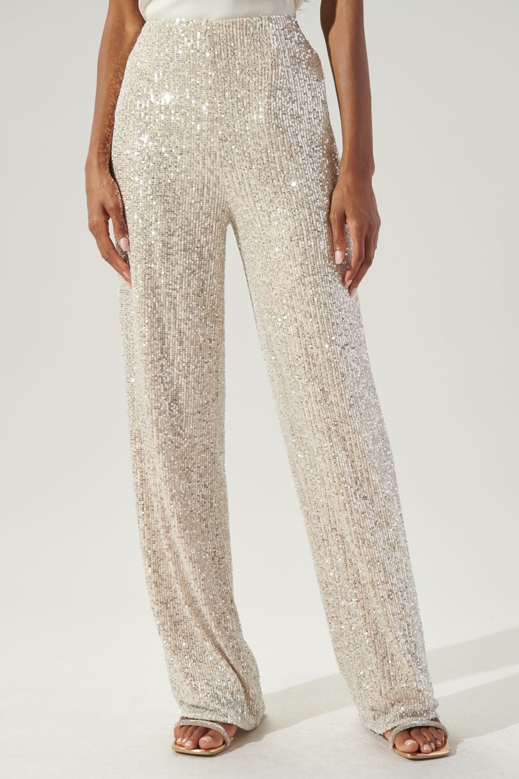 Champagne Toast Sequin High Waist Wide Leg Pants - Pants - Blooming Daily